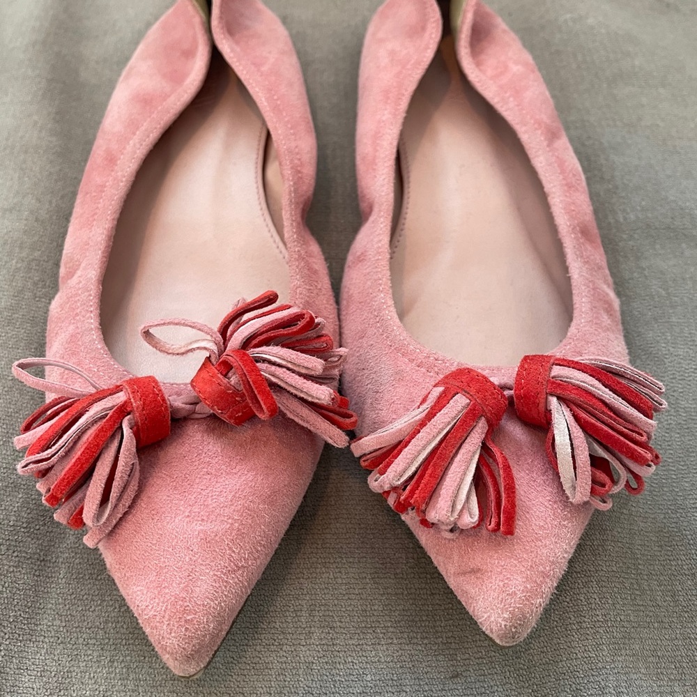 J Crew Pink Lottie Tassel Suede flats size 6